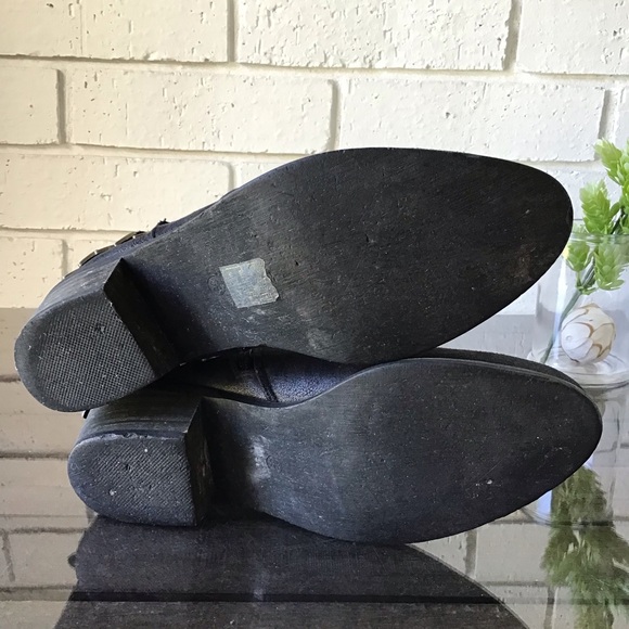 Okeysi Black Suede Metal Fringe Ankle Booties - Picture 8 of 12